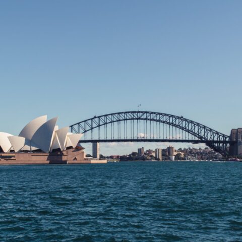 A view of Sydney, Opera House, and Harbour Bridge in Australia.